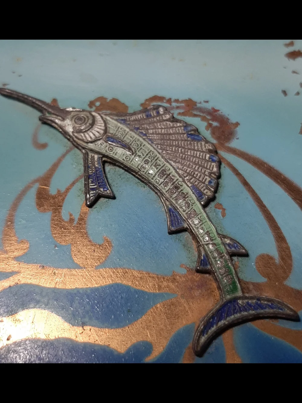 Rare Vintage Sailfish Compact - Blue and Gold